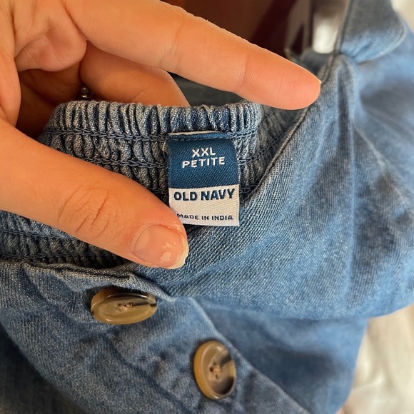 Old Navy Denim Jumpsuit XXL Petite Chambray Button Front Wide Leg Cropped - Picture 7 of 12